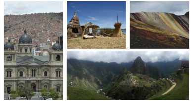 Montagem de 4 fotos tiradas na Bolívia e no Peru